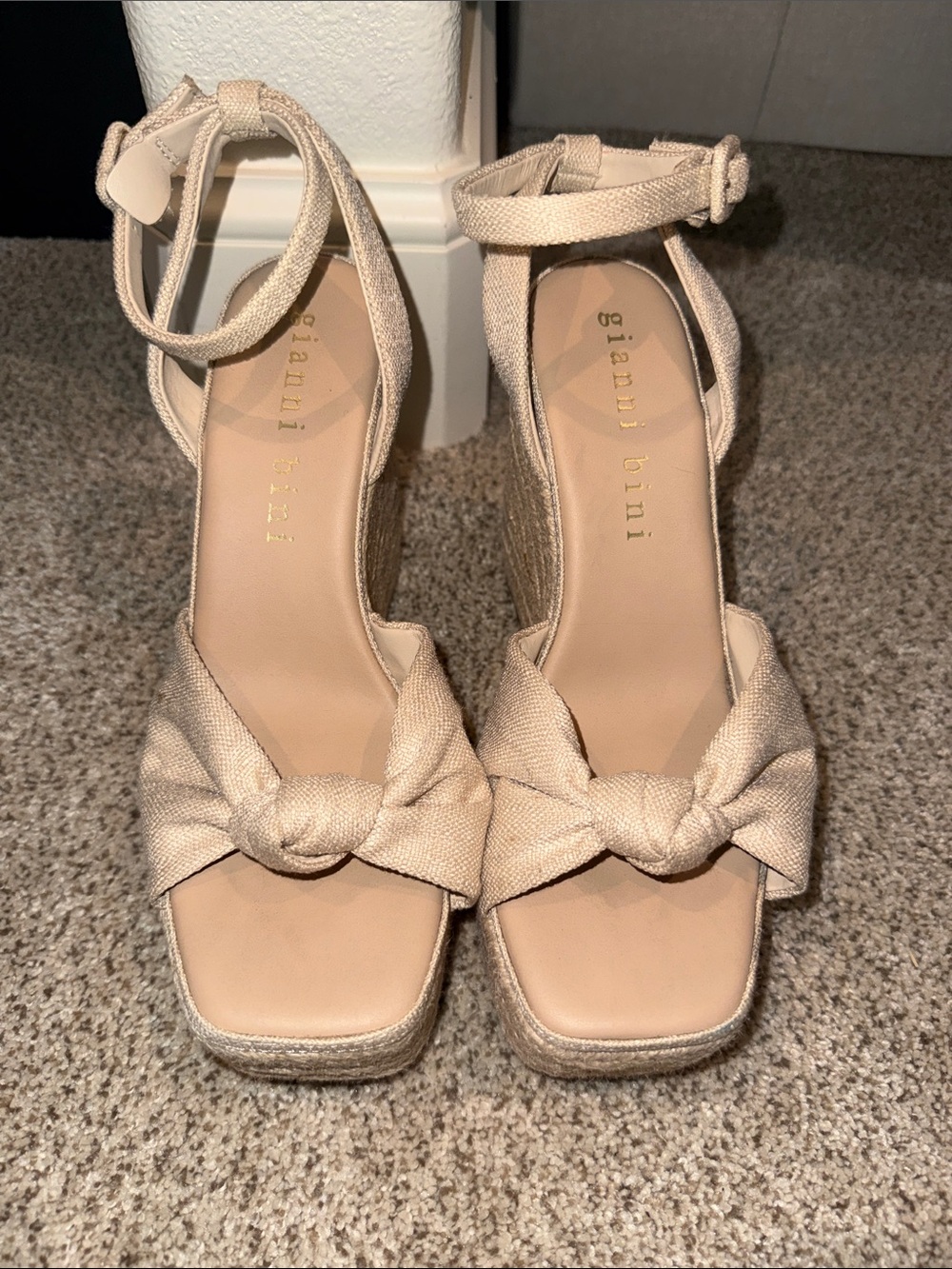 Gianni Bini Natural Beige Knotted Espadrille Wedge Sandals